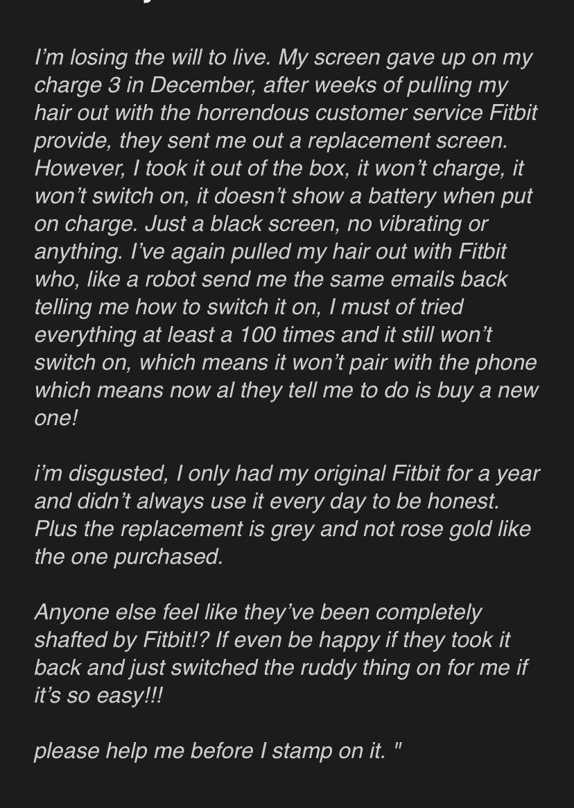 kat1esc0tt's tweet photo. When @FitbitUK  remove your message as they don’t like you telling people the truth! @FitbitSupport @fitbit  #fitbit #fitbitcharge3  #fitbitcommunity #dontbuyafitbit #wasteofmoney https://t.co/zC8bREQKgg