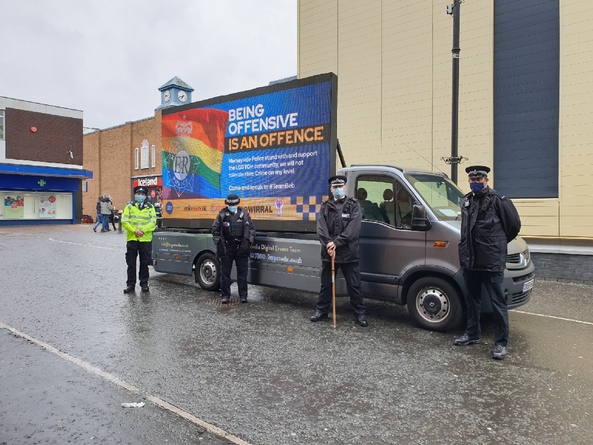 Merseyside Police outside an Asda store today. “Being offensive is an offence.” Staggering.