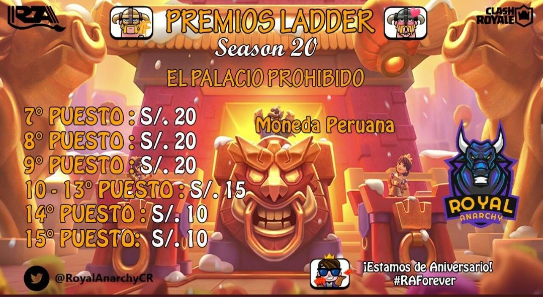 No te quedes sin la oportunidad de participar por los PREMIOS LADDER de esta temporada ¡HOY ES EL ÚLTIMO DÍA PARA UNIRSE! 🎖

🏮REGLAS: 
-07 Días para unirse al clan
-Último día no se puede salir
-Actividad en Guerra