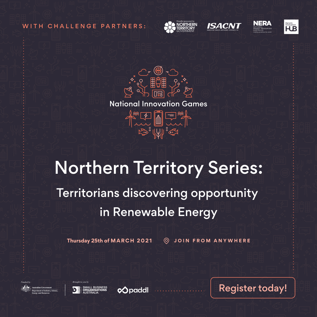 CDU_CHHS's tweet photo. @paddljobs is taking registrations for the NT National Innovation Games!
If the prospect of a career in #renewable energy excites you, don't miss this fantastic #opportunity 
Open to students, grads, trainees and PhDs
Register👉 https://t.co/e30TP2dwVs

#chhs #skills https://t.co/axeCUfz1MM