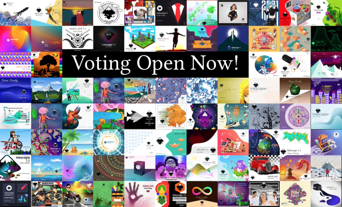 Our 1.1 About Screen Contest is now closed to entries. 
Congratulations to all who entered! The Community Vote has begun! Head here to make your selection: inkscape.org/gallery/=about…