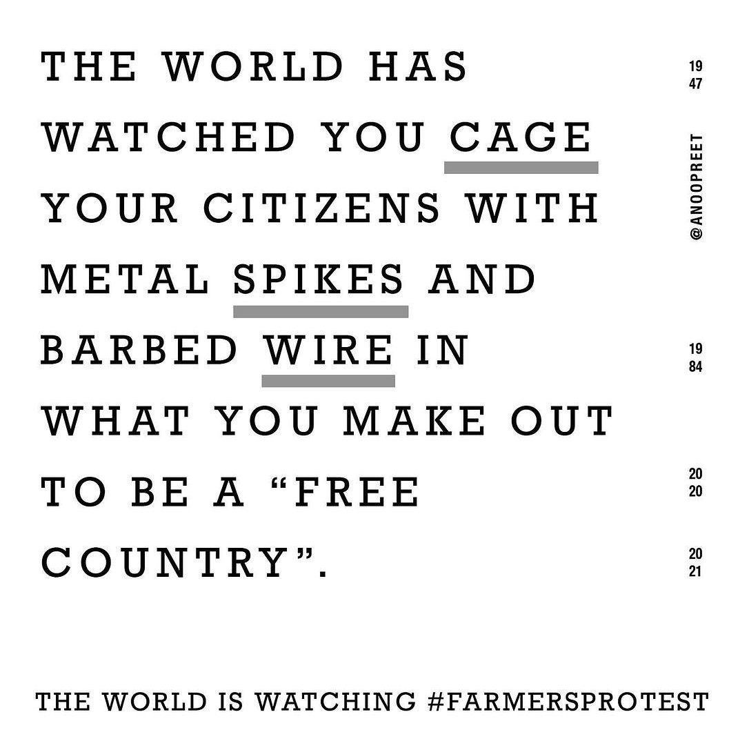 #RepealFarmLaws #FarmersProtest #MSPLawForAllCrops #suppressbillsnotjournalists #FreeDishaRavi #FreeNodeepKaur #FreeRanjitSingh #ReleaseAllMissingPersons #ModiGlobalDisaster #modiwherearemissingfarmers #modiplanningfarmergenocide #delhicorruptpolice #KisanEktaZindaabaad