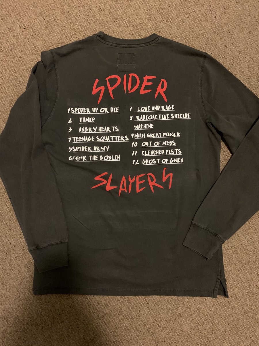 ScarletThwipper's tweet image. Made this #spiderpunk #spiderslayers band tee. Whatcha think? Hopefully Spider-Punk is in Spider-Verse 2. @philiplord @chrizmillr 
#SpiderVerse #intothespiderverse