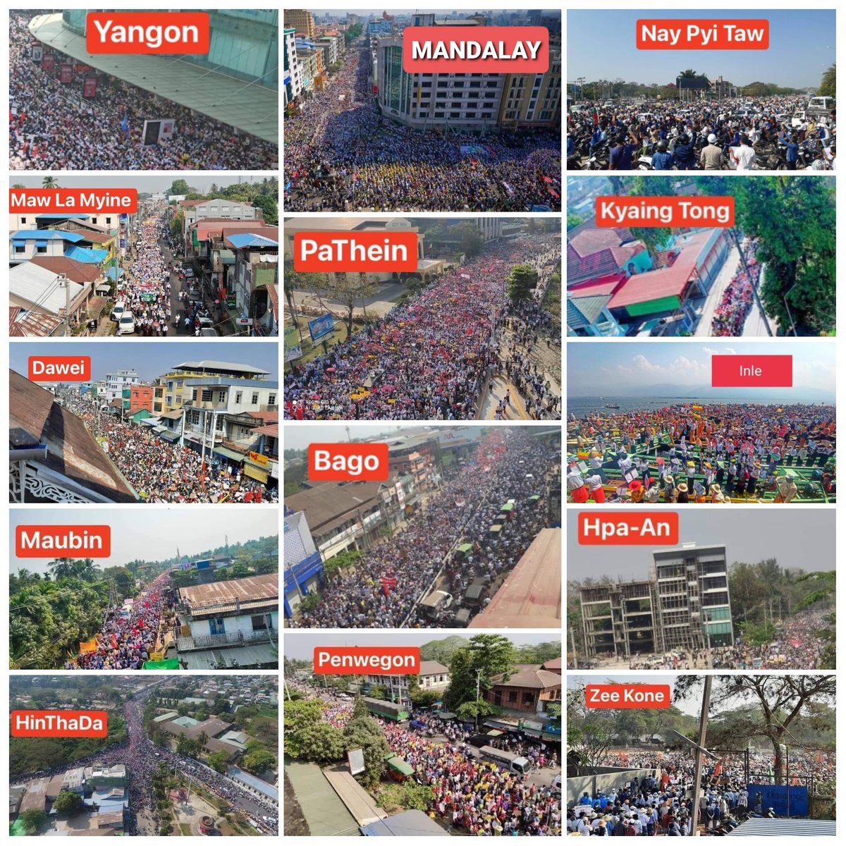 BURMA REVOLUTION
22222 (22.2.2021)
That's how we show our strong will for democracy! There are many more not included in the photo.
#BurmaGeneralStrike 
#Feb22Coup
#WhatsHappeningInMyanmar