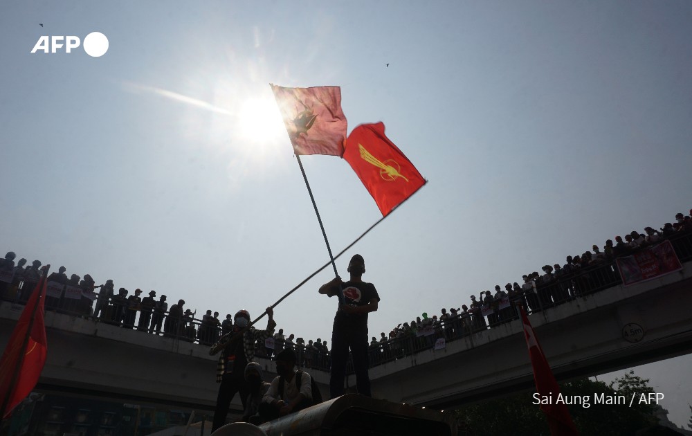 Another day of huge rallies around Myanmar for the 22222 general strike, with protesters undeterred by the weekend's lethal crackdown in Mandalay and a clear threat of force from the junta. Here's some photos from around Yangon: