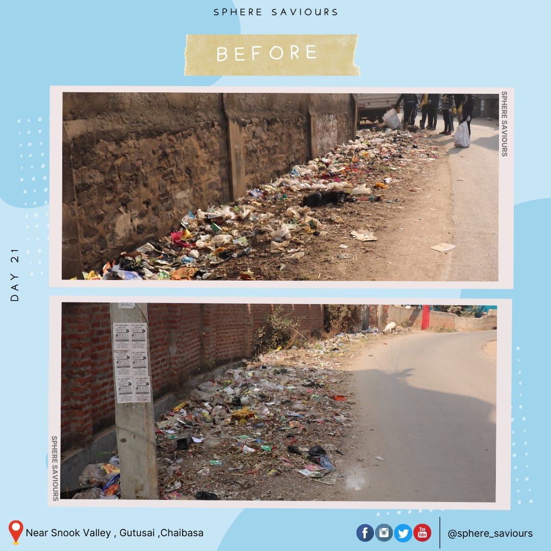 SphereSaviours's tweet photo. #beforeandafter 
#CleanUpcampaign successfully organised at snook valley chaibasa. We feel thankful to volunteers and @chaibasa_ulb for their contribution to this massive transformation. 

#SwachhBharat #cleanindia

@DC_Chaibasa @SwachhJharkhand @SwachhBharatGov @SwachSurvekshan https://t.co/h584MJg7MF