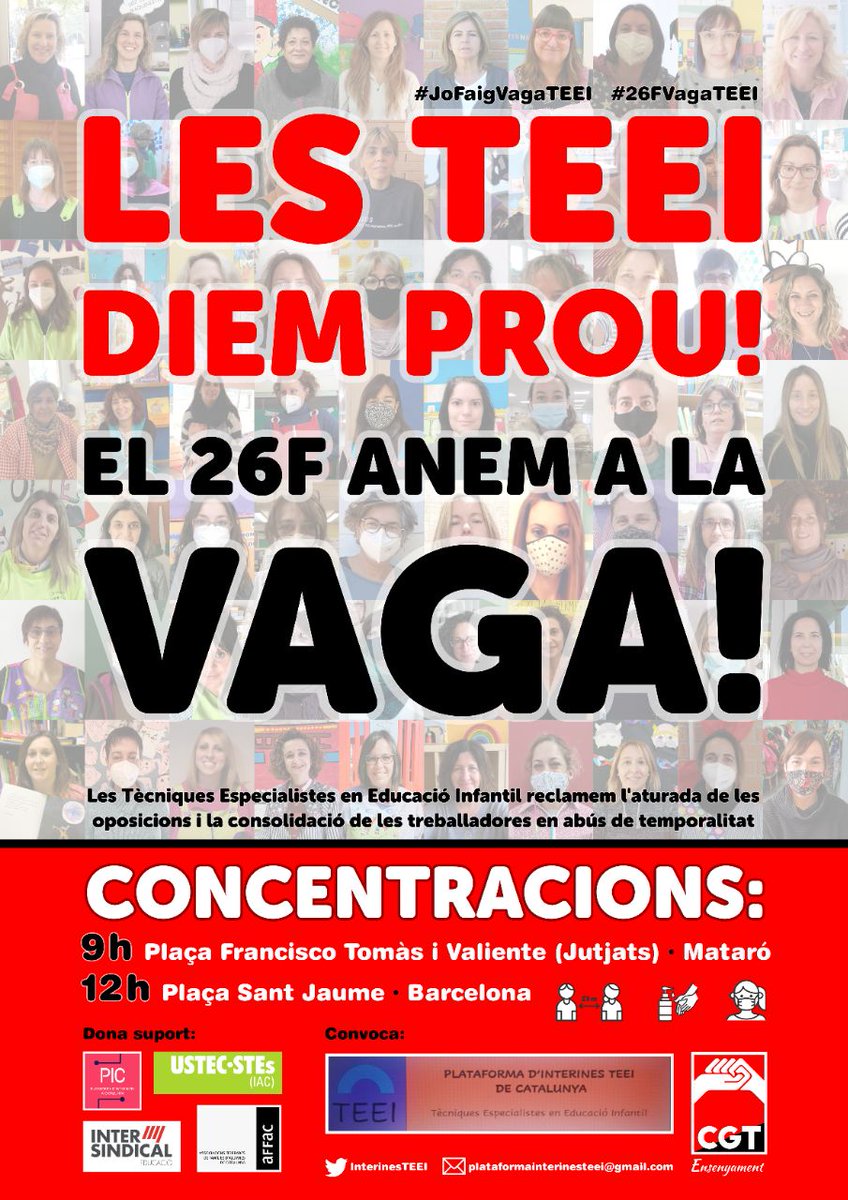 Les places TEEI es van crear fa 15 anys i <a href="/educaciocat/">Educació</a> no ha convocat oposicions fins ara. 12 anys tard -l’art 70 de l’EBEP diu que aquesta convocatòria s’hauria d’haver publicat al cap de 3 anys de crear-les; han esdevingut estructurals 

#JoFaigVagaTEEI
#26FVagaTEEI