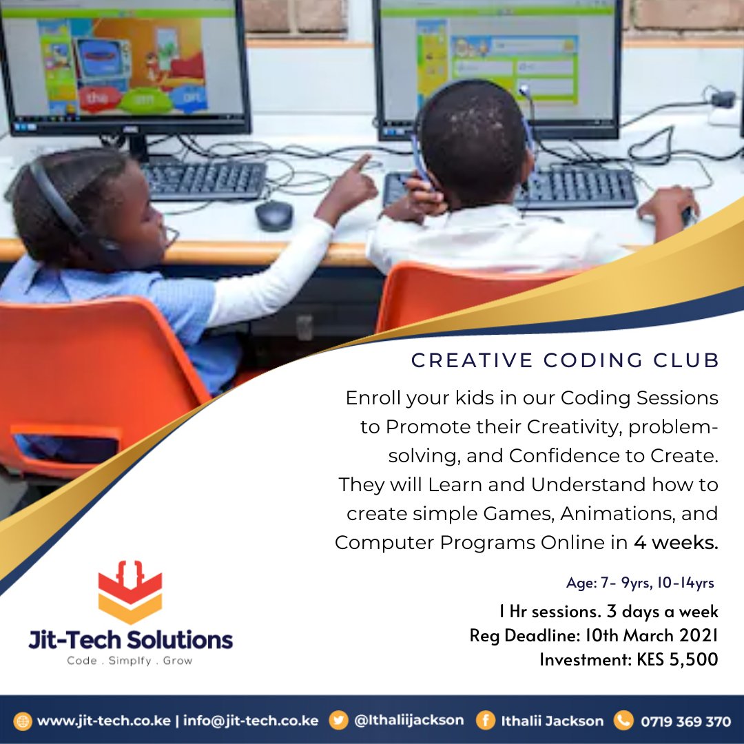 JitTech_learn's tweet photo. Are you a parent to kids between the age of 7 to 14 years old? Give your kids a chance to utilize their mind power in creative and exciting ways. Residing in Switzerland? No worry, we are now in your timezone. Sign up in advance https://t.co/trbFS2kHWO #PythonWaMtaa @jitTech_KE https://t.co/H9o0B5DWmF