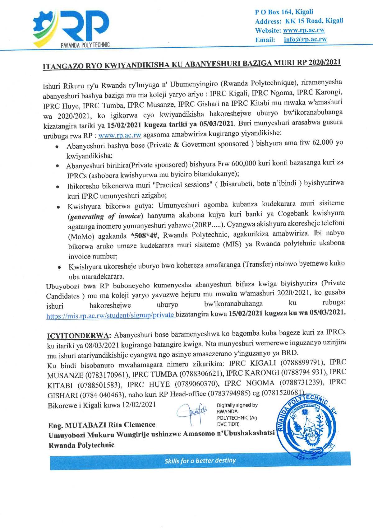 Rwanda Polytechnic on X: Dear Students, this is the revised Admission and  Registration timeline.  / X