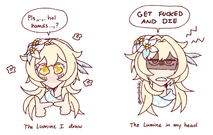 [genshin] something i noticed about how ive drawn lumine so far 