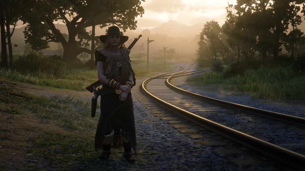speedyconkiwi's tweet photo. i know i know i'm late to the party but i love my stupid cowgirl trixie pls enjoy her awkward posing and me and friend mimi being to nooby to take good group pictures for too much money #rdr2o https://t.co/Kgb1eidEZI