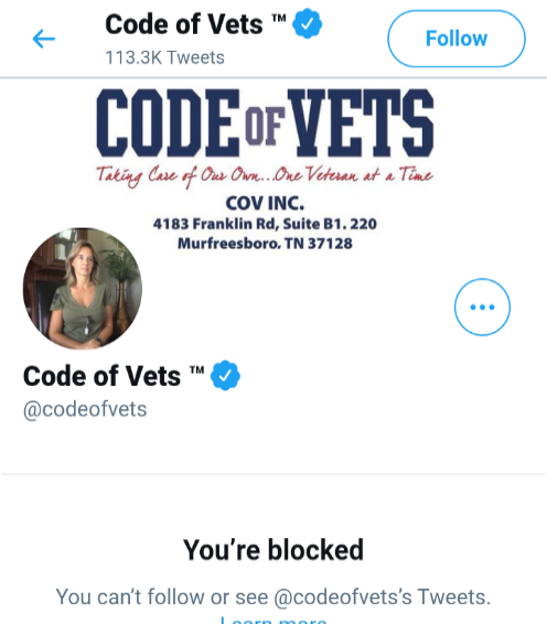 CBD4Earth's tweet photo. @patriottakes @CorlessHanson @codeofvets #VeteransResist

Guess they are blocking real live Veterans lol https://t.co/v8QtYqpfhP