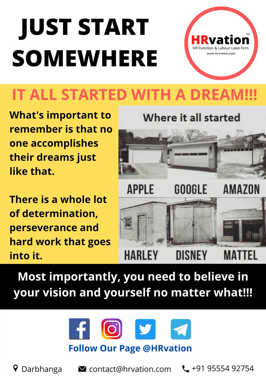 HRvation's tweet photo. Dream Big, Start Small.
#motivation #MondayMotivation #HRvation #hrservices #hrconsulting #hrfunction #labourlaws #startup #SME #Bihar #darbhanga https://t.co/ljBH6YdZJ1