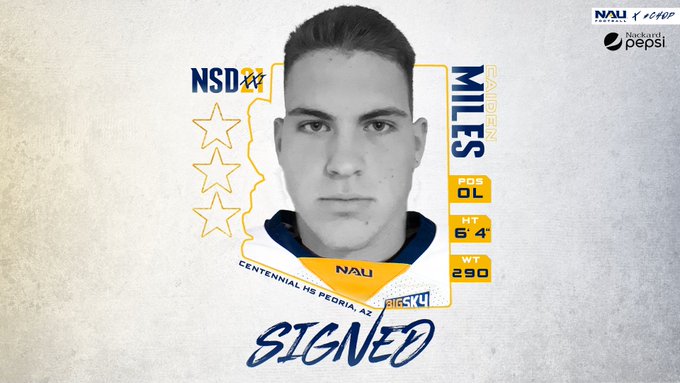 Cehsfootball's tweet photo. Our COYOTE @MilesCaiden already putting in work up with @NAU_Football.  Excited to see him put in work!  Heard that he also received Academic letter in final semester of HS! Good work!  
#CoyoteSigningClass21 https://t.co/JoteIqL8Cg