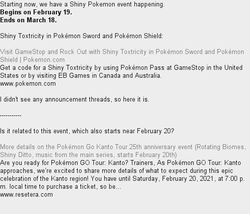 Resetera Nt Us Gamestop Or Can Aus Eb Games Get A Code For A Shiny Toxtricity By Using Pokemon Pass For Pokemon Sword Shield T Co 5izm7uqis6 T Co V3pflpc3 Resetera Nt Us Gamestop Or Can Aus Eb Games Get A Code For A Shiny Toxtricity By Using Pokemon Pass For Pokemon Sword Shield T Co 5izm7uqis6 T Co V3pflpc3