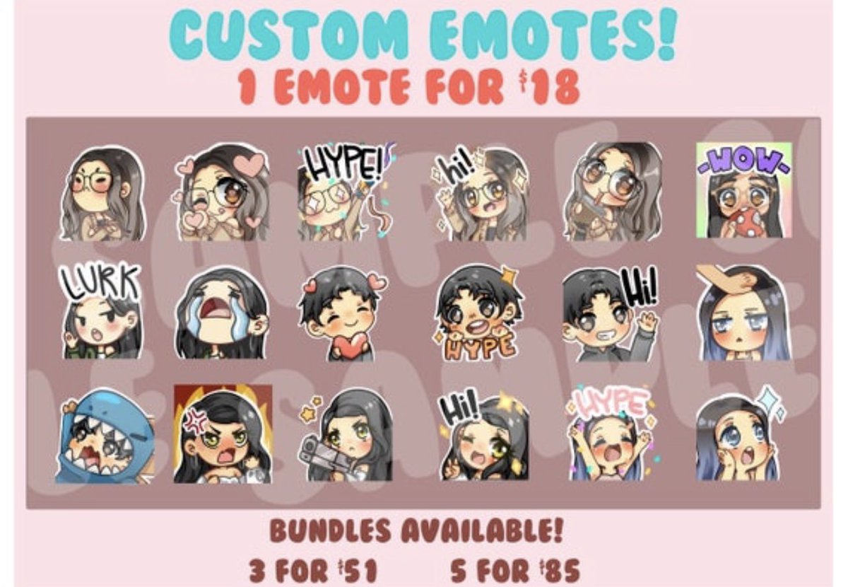 nookichu's tweet photo. @DJGammer Hi i do custom twitch emotes and I have bundles available! https://t.co/gypSQG10zE