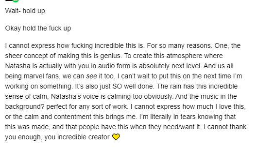 starktowers's tweet photo. one of my fav blogs said this about the ambience i made holy shit im crying /pos https://t.co/tJxAvq2mMk