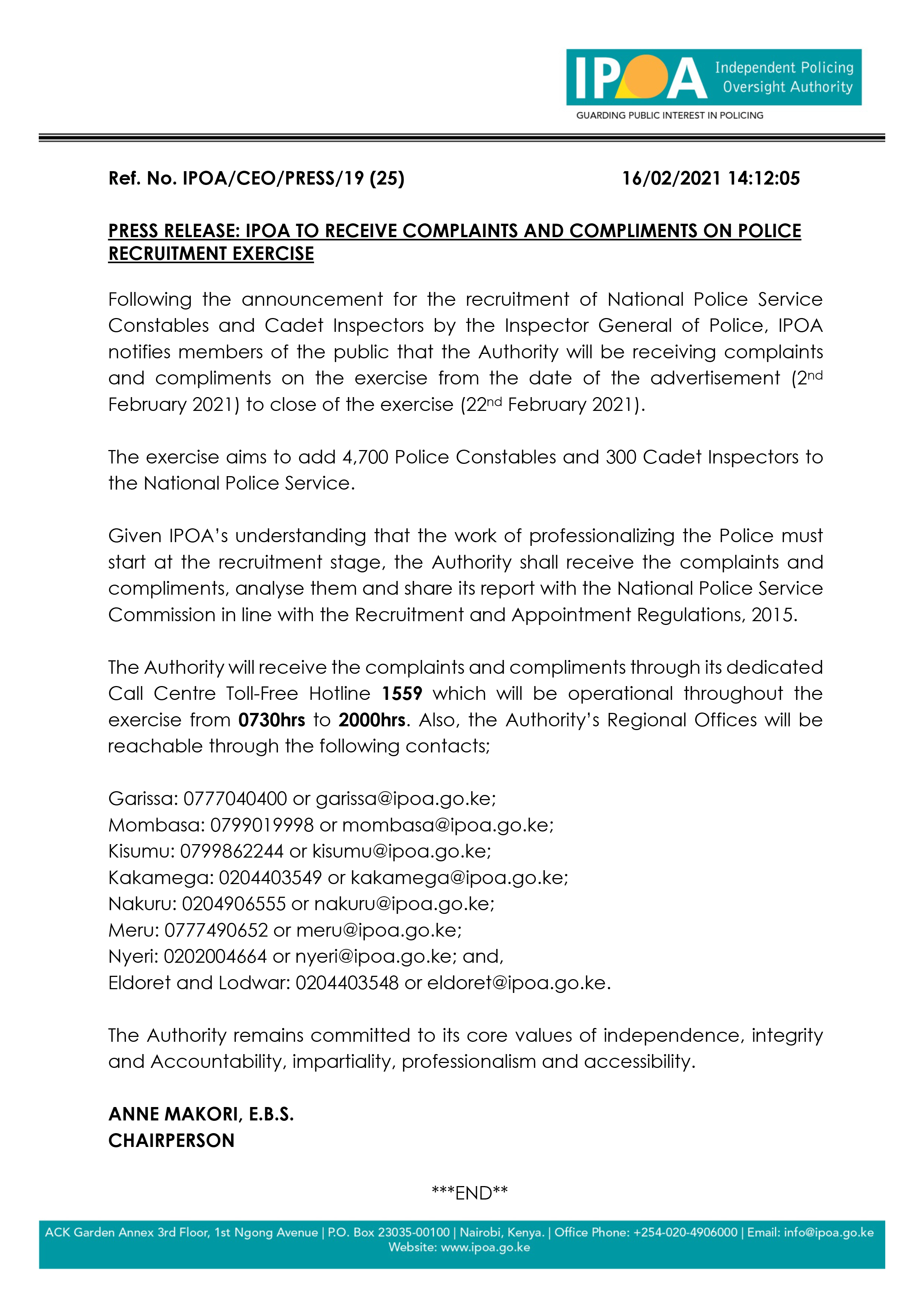 IPOA on X: &ldquo;IPOA to monitor and receive complaints &amp; compliments 