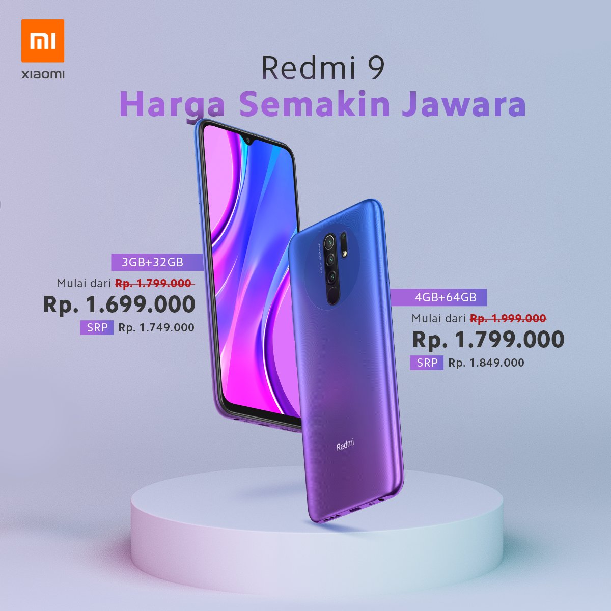 Nah, untuk merayakan hari yang membahagiakan ini, Redmi 9 punya harga baru!
- Tipe 3GB+32GB jadi mulai dari Rp. 1.699.000
- 4GB+64GB jadi mulai dari Rp. 1.799.000

Beli di bit.ly/beliredmi9

Makin banyak aja alasan untuk pakai seri Redmi 9, kan?

#JawaranyaBatreGede