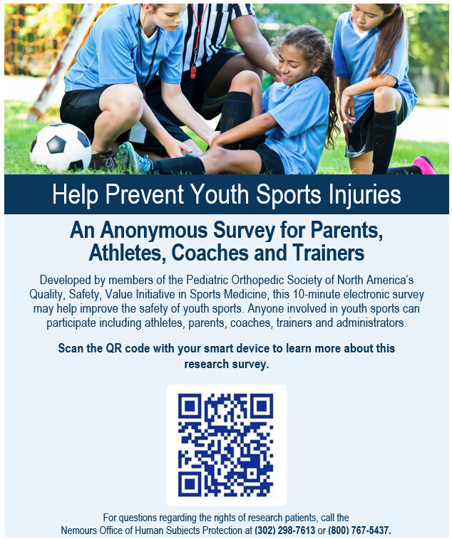 Please help our colleagues <a href="/POSNA_org/">POSNA</a> with passing along an anonymous survey (10 min) about improving safety in youth sports. 

Parents, Athletes, Coaches, Athletic Trainers, Administrators or anyone involved in Youth Sports. 

Scan the QR Code or visit redcap.link/InjuryPreventi…
