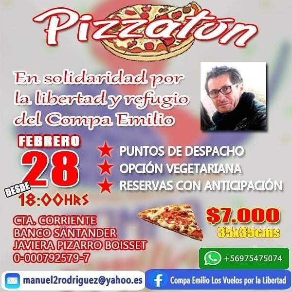 cdhzloficial's tweet photo. Pizza solidaria 🍕 Haz tu pedido con antelación el domingo 28 de febrero.

Atención en FB: Compa Emilio los vuelos por la libertad para ver los puntos de entrega.

Sigue en instagram @ emiliolibre
#pizzaton #solidario
#libertadaemilio #noalaextradicion https://t.co/nVGiiE7l9m