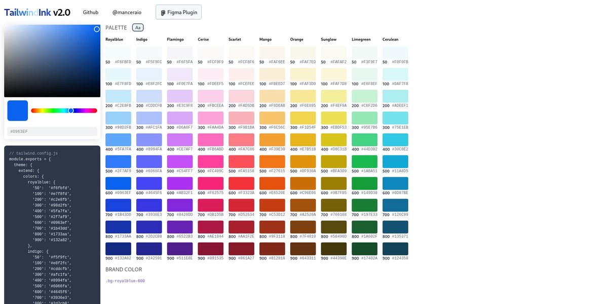3. Tailwind InkA tool for creating new color shades based on a neural network and trained with the Tailwindcss palette.Link:  http://tailwind.ink 