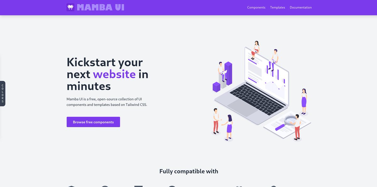 8. Mamba UIMamba UI is a UI kit with free components and templates styled with Tailwind CSSLink:  http://mambaui.com 