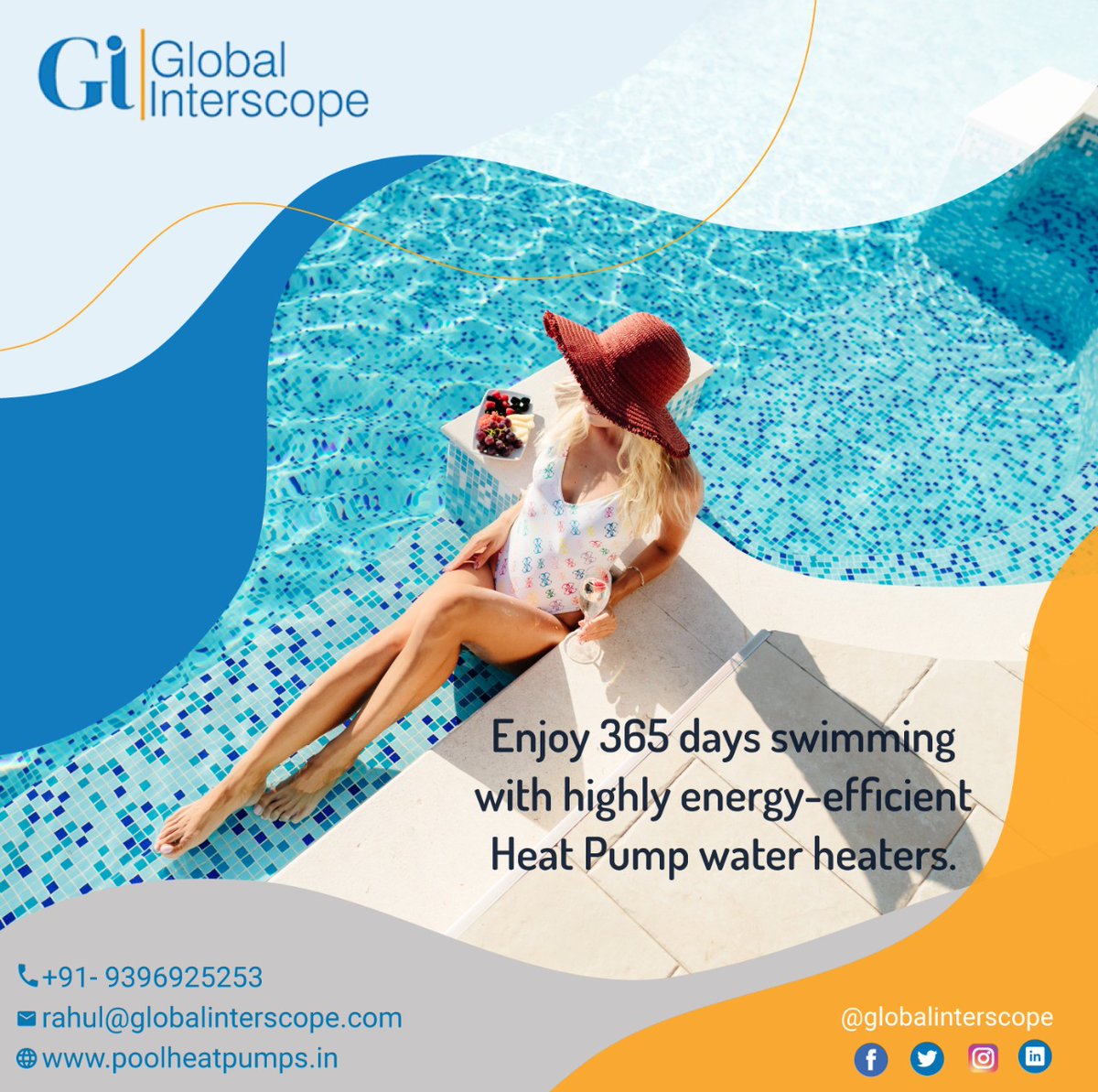 GInterscope's tweet image. Global Interscope Heat Pump water heaters are the best choice for your swimming pool throughout the year regardless of the climatic conditions.

For more details visit: poolheatpumps.in

#poolheatpumps #poolheatpumpsinhyderabad #poolheatingsolutions #poolheating