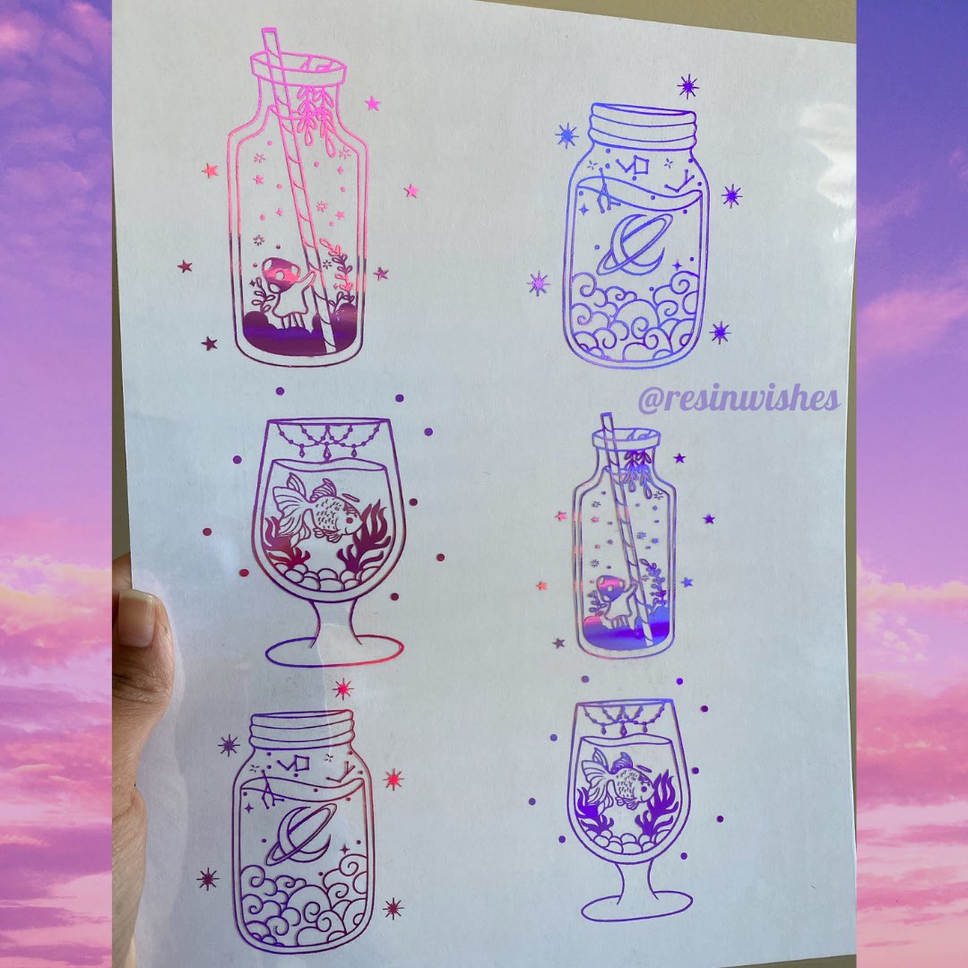 ResinWishes's tweet photo. If youโve looked at the magical drinks listing you may have saw I offer 3 different sheets โจ. The different sheets offer a variety in the size of the drinks. This sheet has 3 different magical drinks in 2 different sizes! #resinfoils #resininserts #resinshop #resinart #uvresin https://t.co/4Oern7s3FS