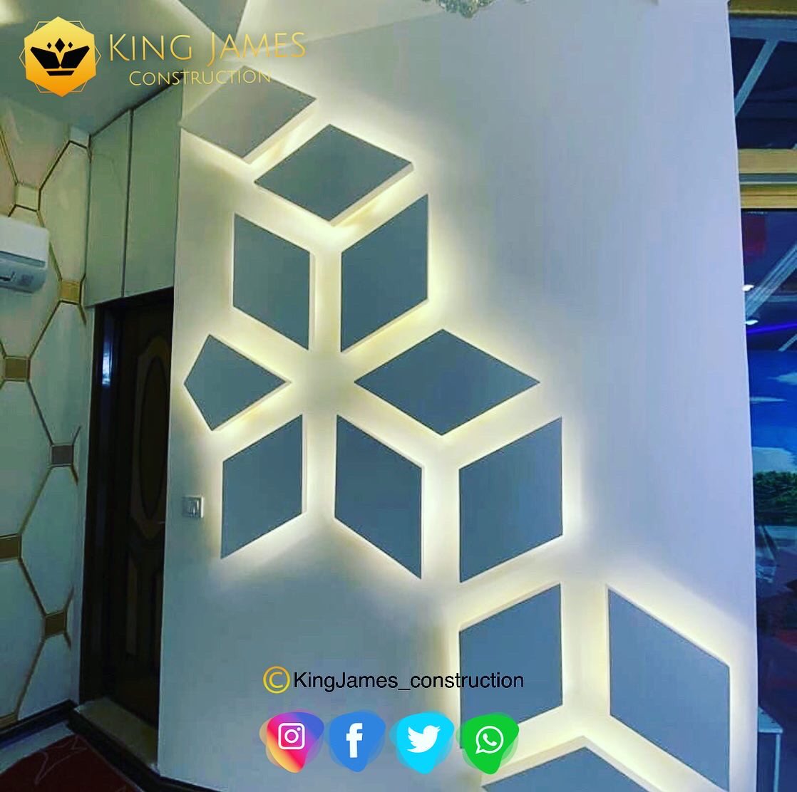 Diamond shaped wall Units and lighting..🇬🇭🇬🇭

Contact us for more info and booking; 233500173560

#ghanainteriordesigner #Plasterboardceiling #madeinghana #interiorgh #paintings  #architecture #moderndesign #creative #gh #ghanamade #falseceiling #decoration #ghanahomes