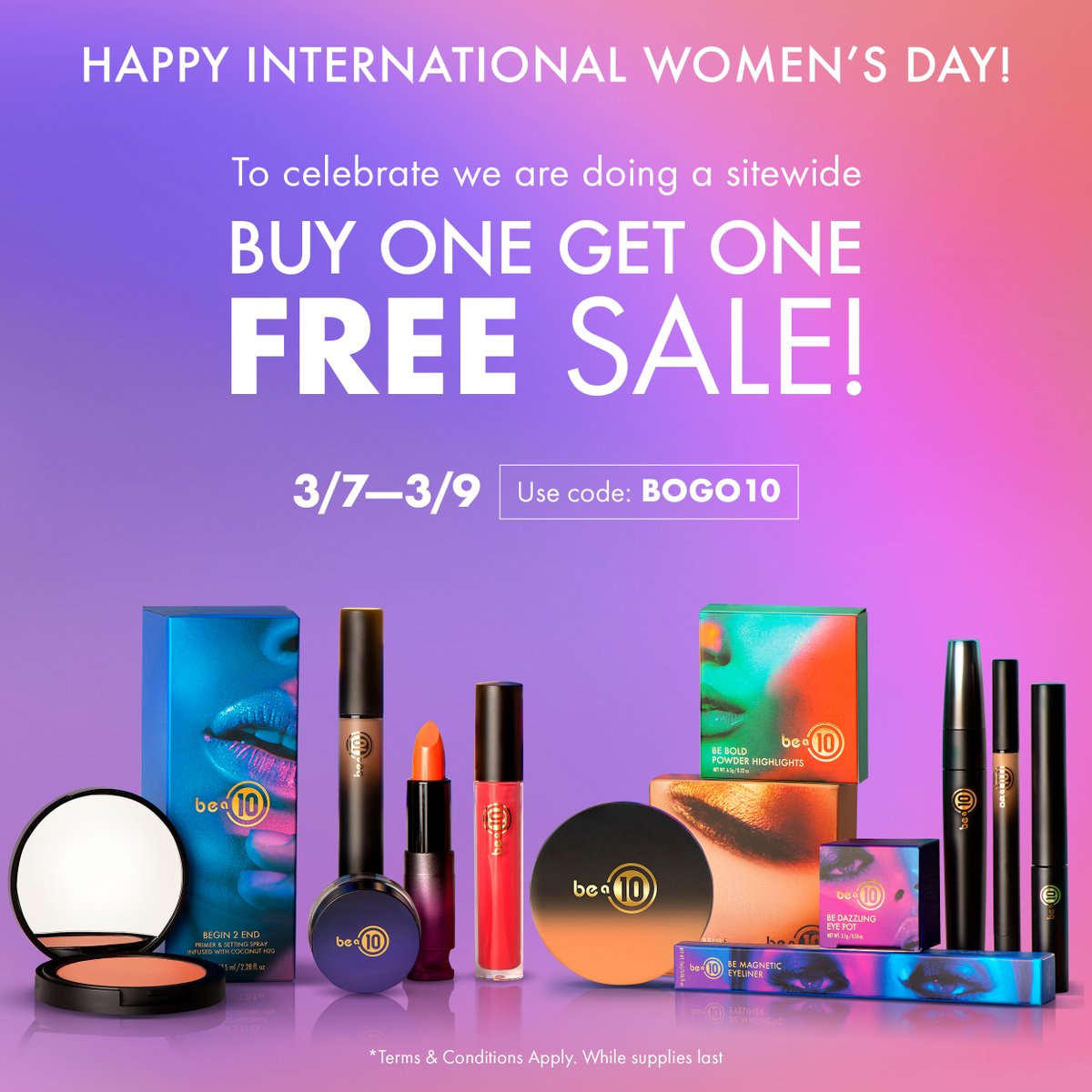 Happy International Women’s Day!🎉 We are celebrating by having a ✨Buy 1 Get 1 FREE✨ sale on our entire site bea10.com! ✨USE CODE: BOGO10 #iwd #InternationalWomensDay