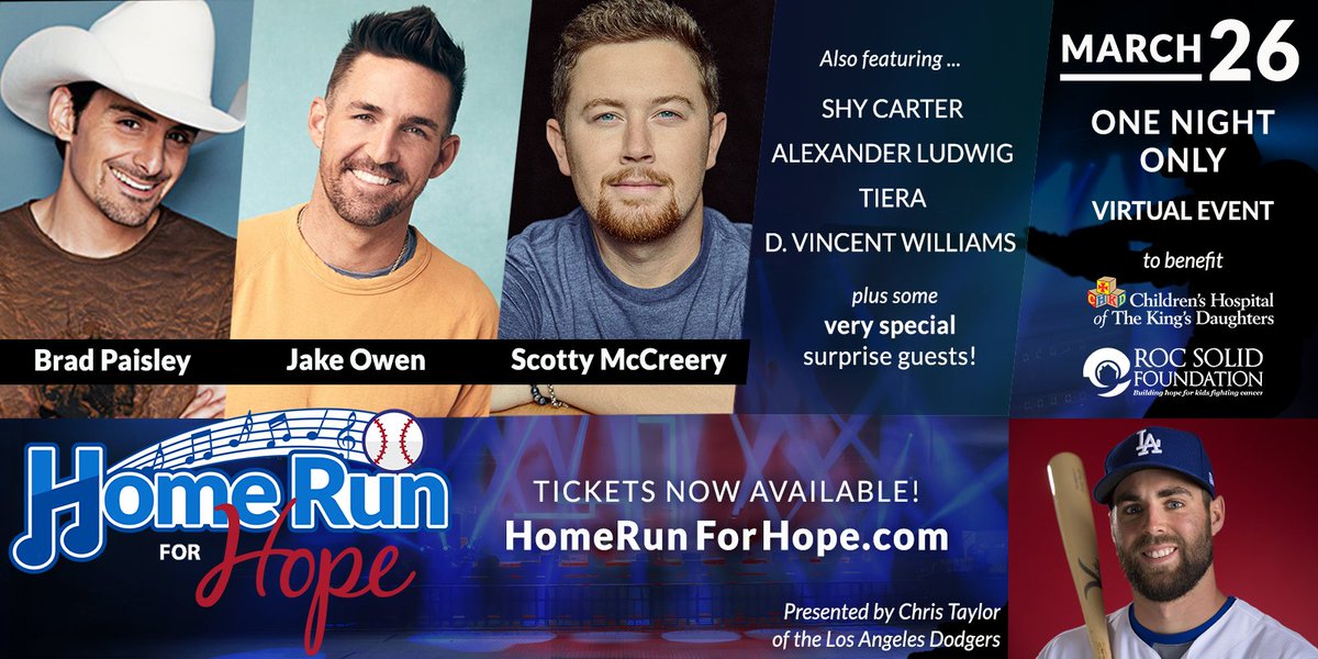 Hit a #HomeRun4Hope and join us and some of the biggest names in country music for a virtual concert supporting kids fighting cancer. @Homerun4H will benefit @_CHKD and @rocsolidfnd. #HomeRunForHopeConcert #ForTheKids #HR4Hope #CHKD Get your tickets | homerunforhope.com.