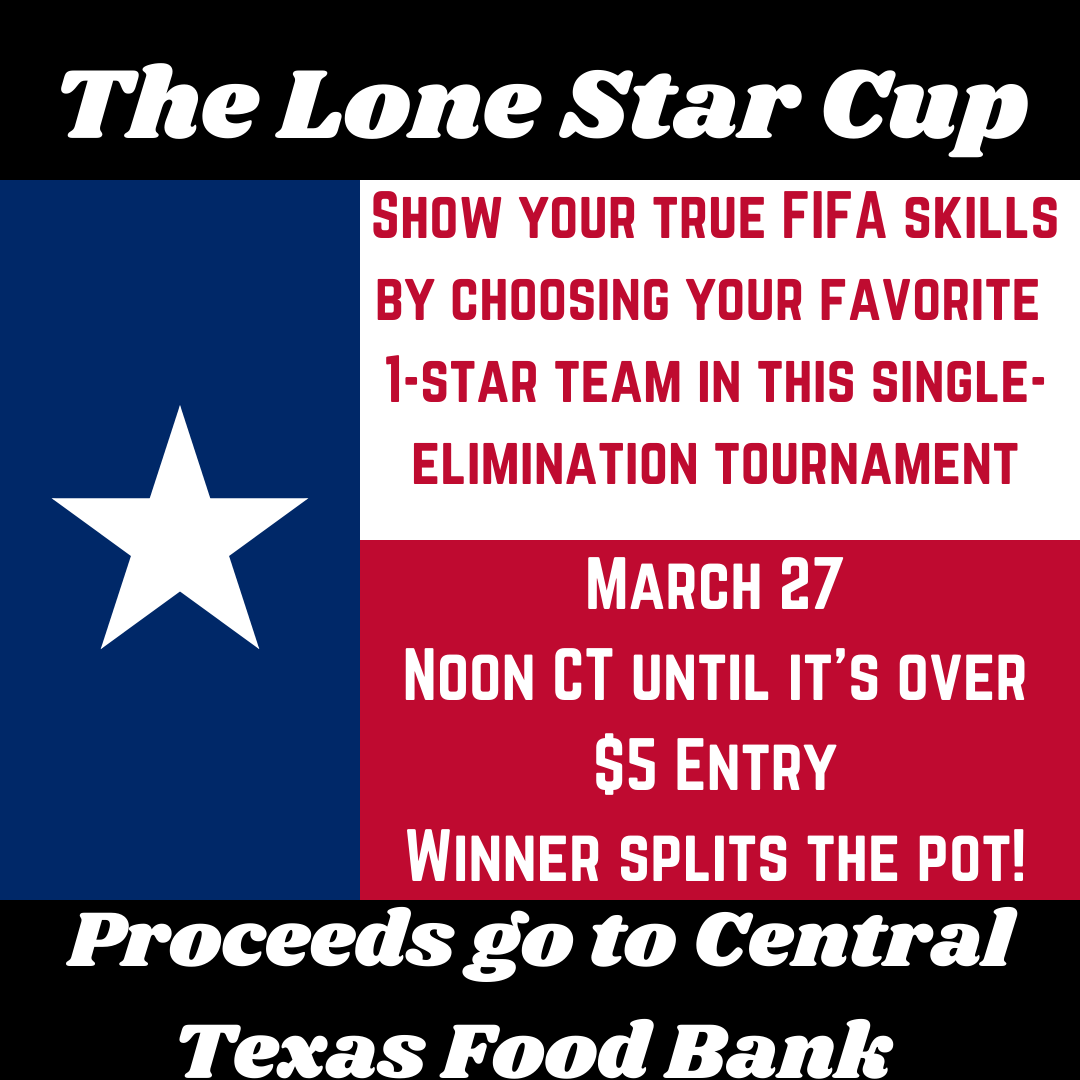 foxandsuch's tweet photo. Lone Star Cup for Central Texas Food Bank
https://t.co/GiNp0uoO2N

Bracket will be built March 26. Fill out form and pay by March 25th. https://t.co/QQGmpWMLoR