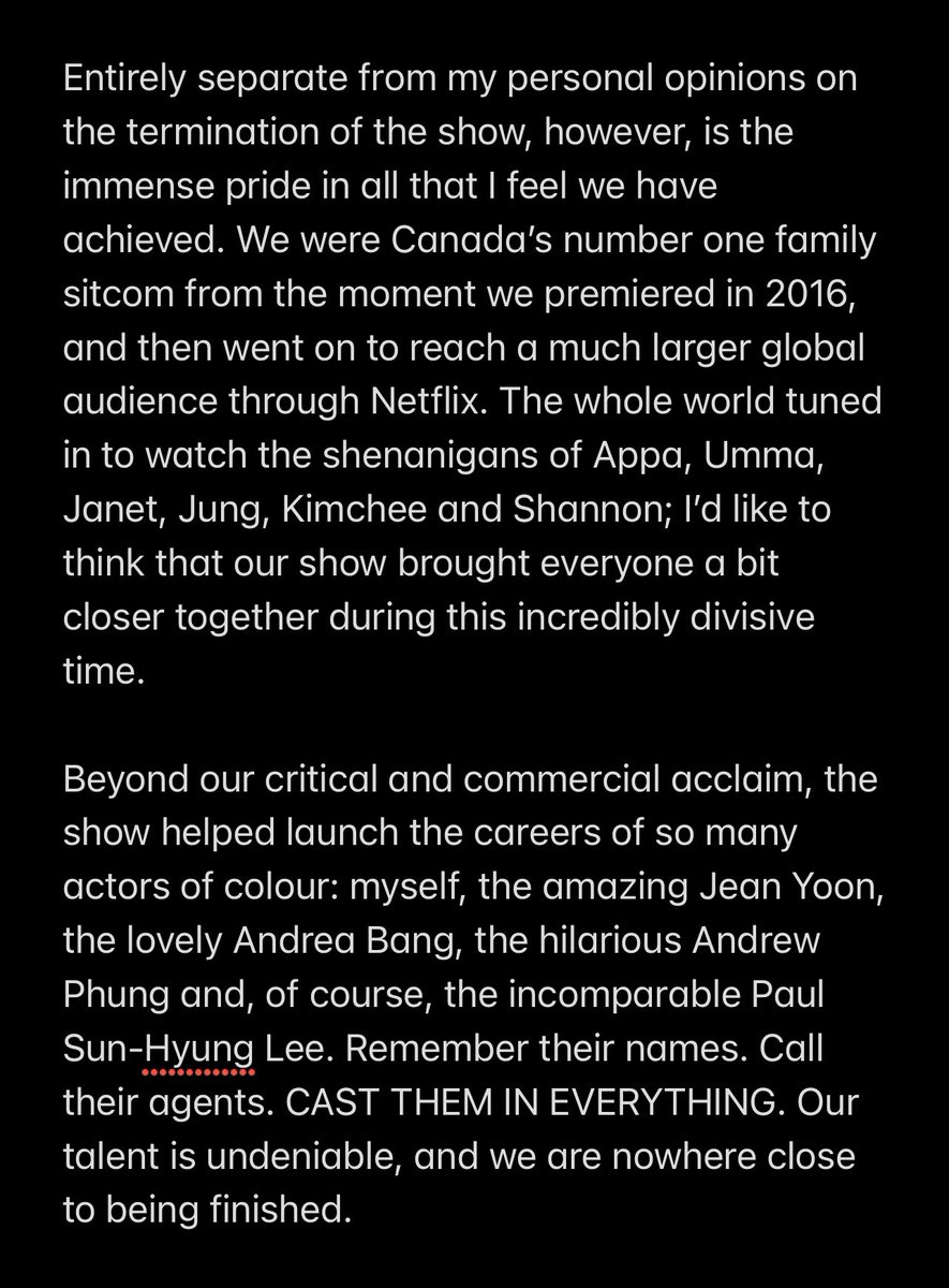 SimuLiu's tweet photo. Disappointing news today. 

I’m heartbroken. I feel like my journey with Jung was cut short. I feel like you, the fans, deserved better. But I’m proud of all that we accomplished together in 5 seasons.

Thanks for all your love and support. This isn’t goodbye, only #OKSeeYou. https://t.co/c1LAg0F58m