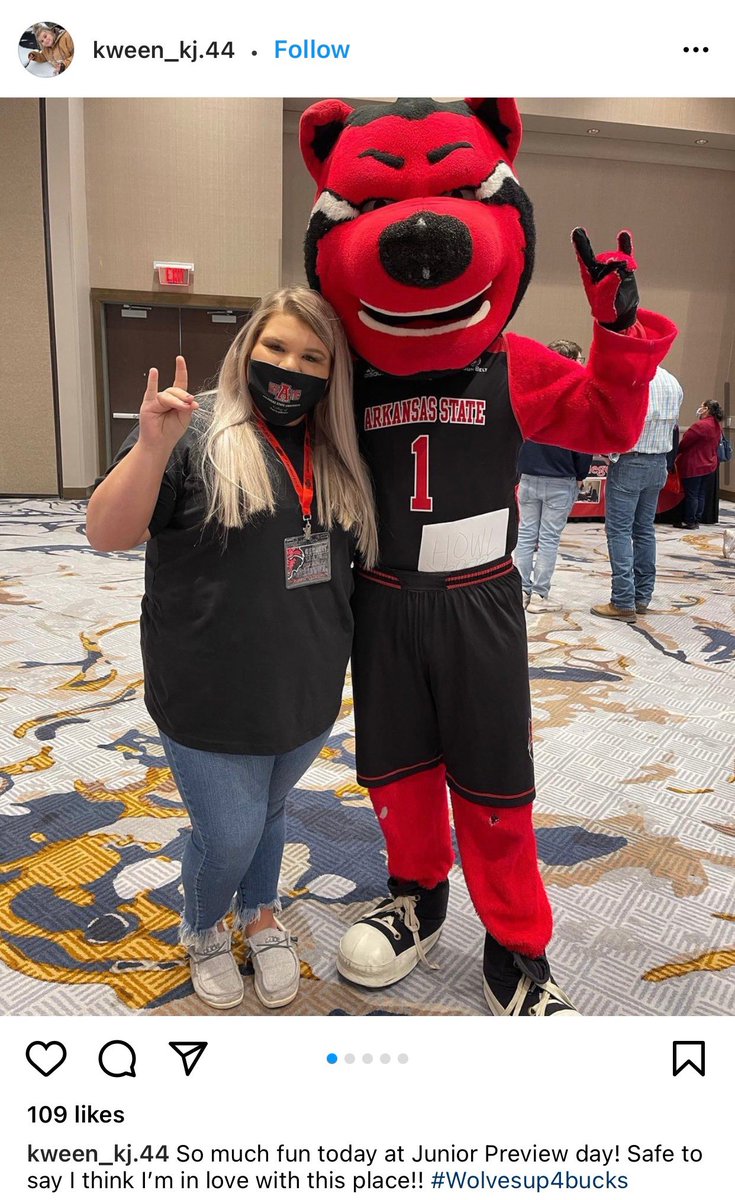 AStateFinAid's tweet image. A big #HowlYes to Katelynn Johnson. This student attended Junior Preview Day and is the $500 #WolvesUp4Bucks scholsarship winner! 🐺❤️