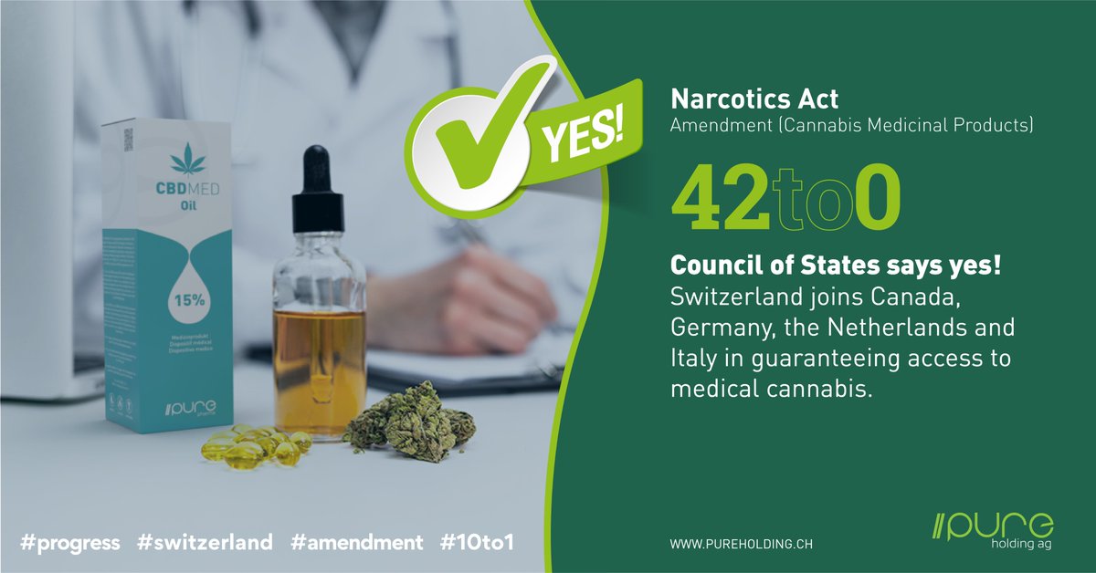 YES to Medical Cannabis in Switzerland.

 Presse release: pureholding.ch/stories/press-…

#medicalcannabis #switzerland #thc