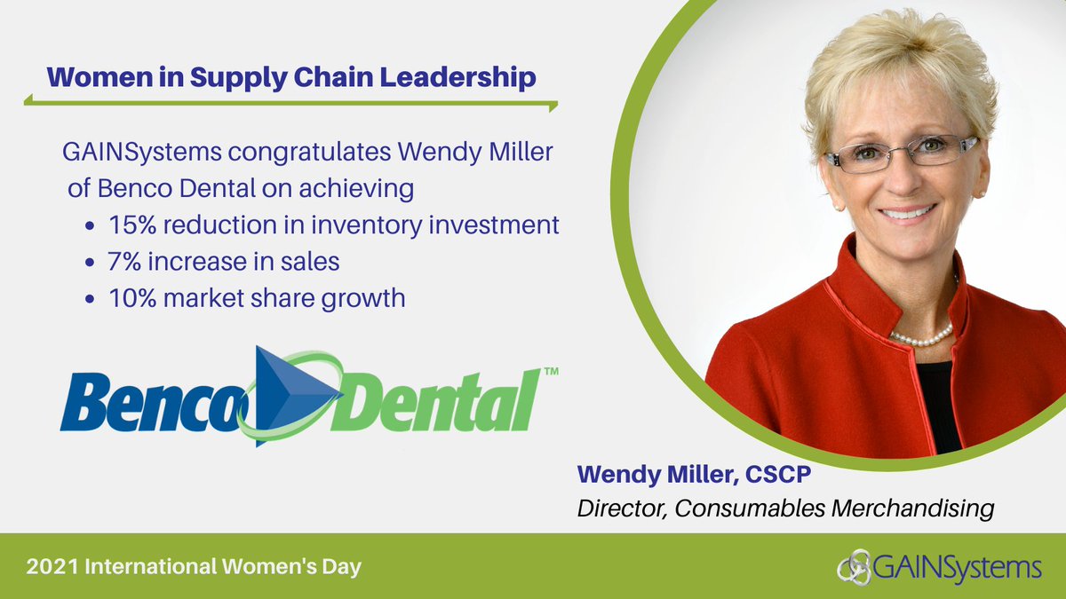 We're celebrating #InternationalWomensDay by highlighting Women in Supply Chain Leadership. Congratulations to Wendy Miller, CSCP for your accomplishments with <a href="/bencodental/">Benco Dental</a>! #IWD2021