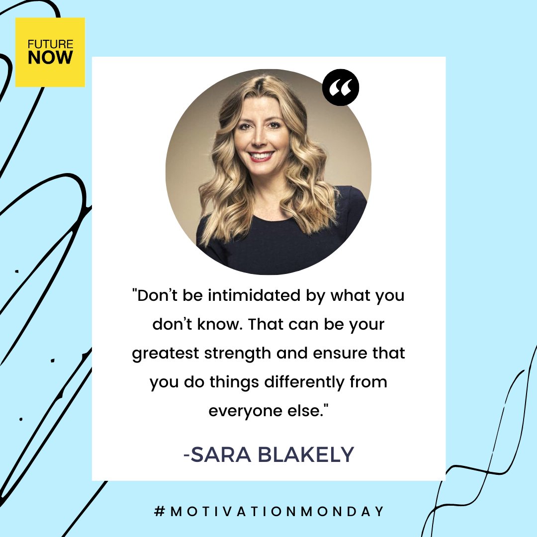FutureNowMF's tweet photo. Happy Monday! We are continuing our #WHM #MotivationMonday series with the amazing Sara Blakely! 🌟This week, try to embrace something you don't know &amp; find a way to use it to your advantage! 🙌 Also don't forget #FN2021 apps are due 3/15 &amp; you DON'T want to miss it!🤩 #FUTURENOW https://t.co/8UmuFRXA7V