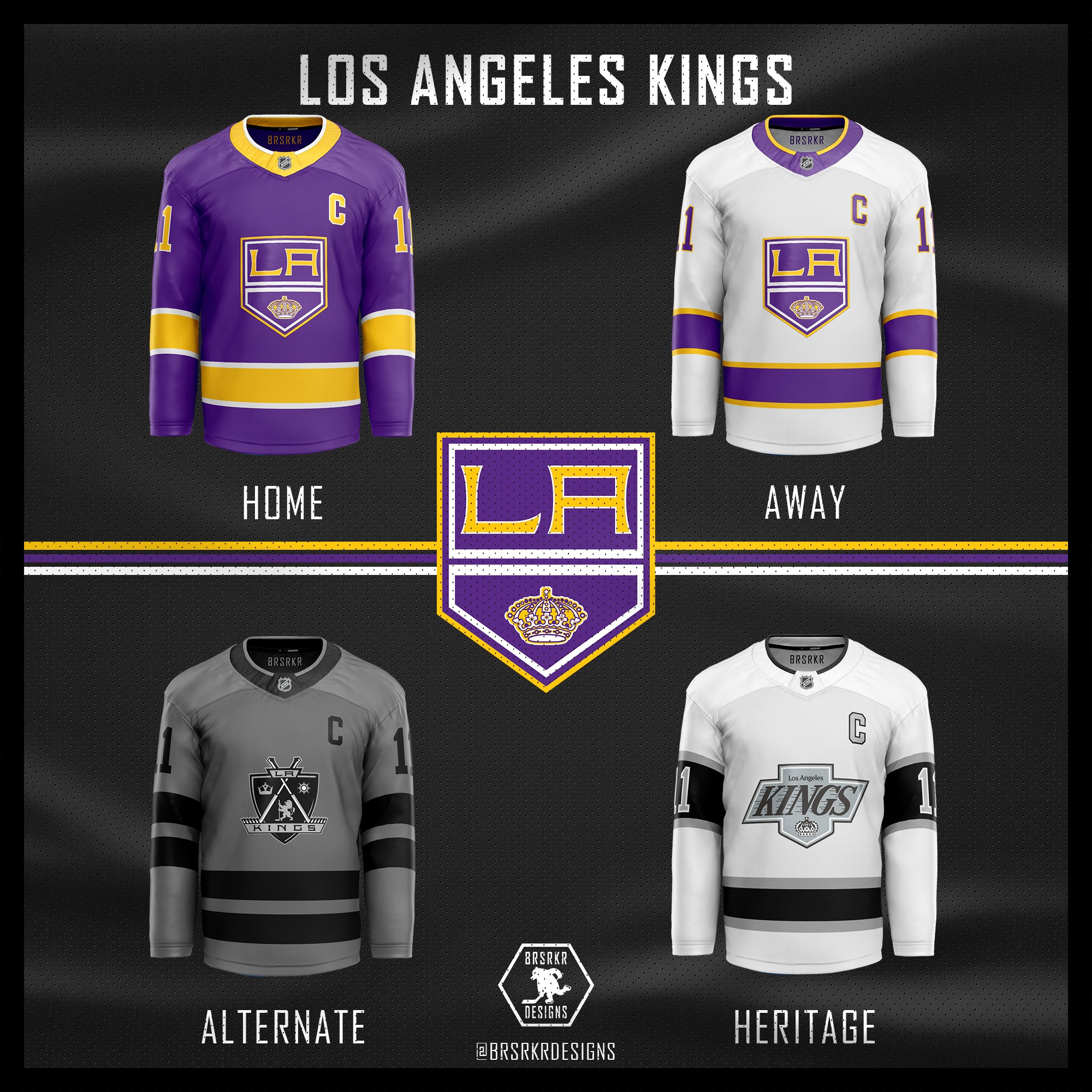 BrSrKr Designs on X: Another set of my Ideal jerseys done : Los Angeles  Kings The Kings get the color treatment and I really like what I could do  with their logo (