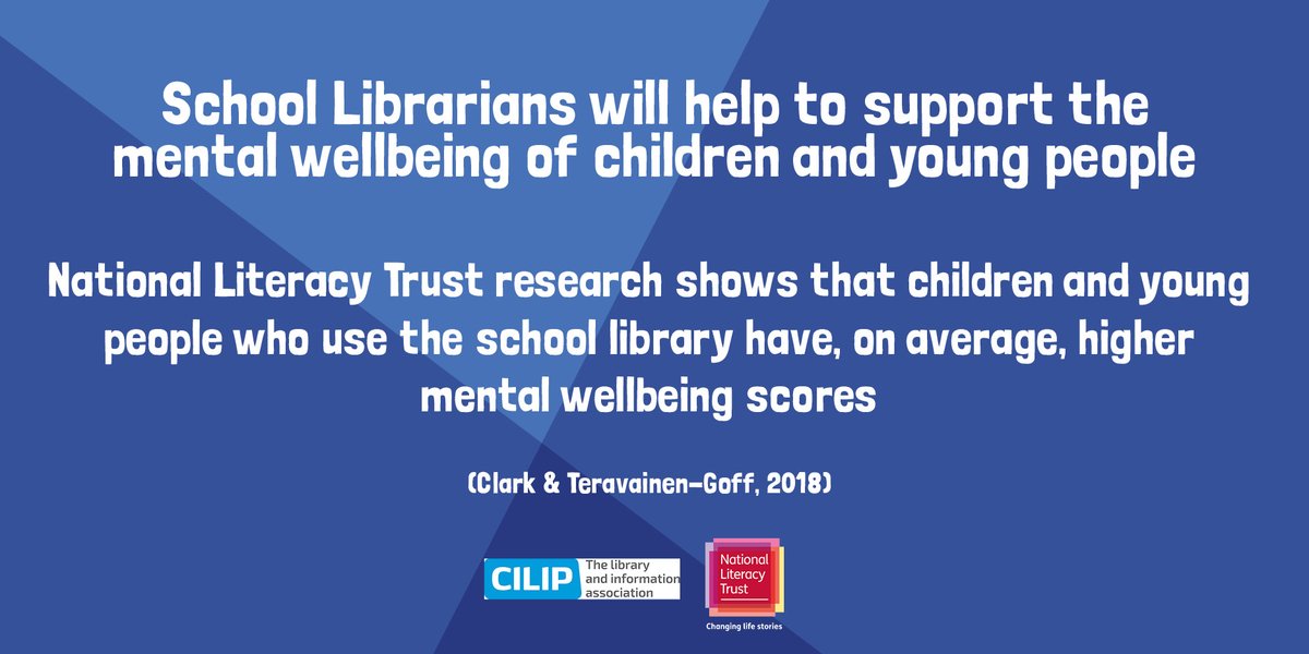 Libraries will be a vital source for children in overcoming the learning barriers caused by COVID-19. Our research shows that children and young people who use the school library have, on average, higher mental wellbeing scores than those don't. <a href="/CILIPinfo/">CILIP</a>