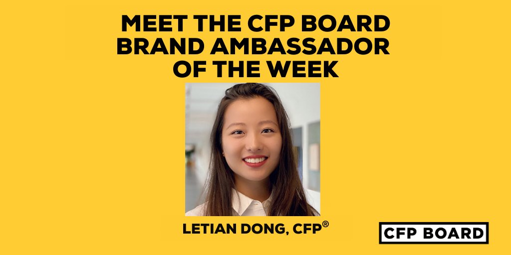 CFP Board's Brand Ambassador of the week is LeTian Dong, CFP® (<a href="/Letian_Dong/">Letian Dong, CFP</a>). LeTian is passionate about mentoring young professionals &amp; changing how clients think about retirement planning. We are proud to recognize our dedicated Brand Ambassadors. #LetsMakeAPlan #CFPPro