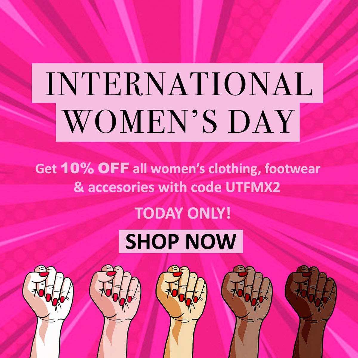 Celebrate #InternationalWomensDay with 10% off all #women's clothing, footwear&amp; accessories - #TODAY ONLY! 👸👵👱‍♀️ Use code UTFMX2 at the checkout until #MIDNIGHT tonight to access this limited time offer! 👇👀 universal-textiles.com/collections/wo…