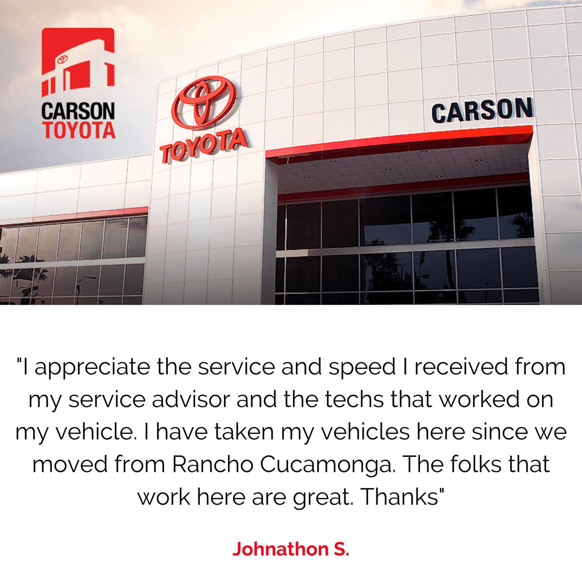 Thank you for the review! We love our customers. ⭐❤️️️ #CarsonToyota #DontMeetExceed