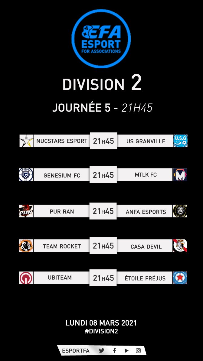 eSportFA_FR's tweet photo. 🎮 Début de la deuxième semaine de compétition également pour la #D2ESPORTFA ce soir avec la 5ème journée !

🕰 21h45 https://t.co/NtwMz5e8Nk