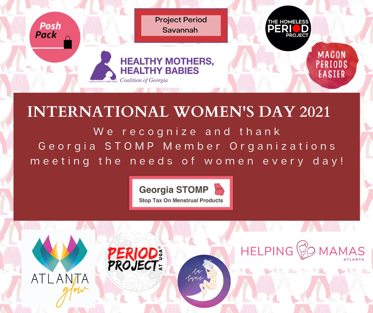 Georgia_STOMP's tweet photo. So many fantastic orgs powered by inspiring women on the front lines of period product supply in #Georgia- tagged are just a few! Thanks to @periodprojectsc's #IWD2021 leadership, we #choosetochallenge the status quo and look towards menstrual equity and an end to period poverty. https://t.co/c2GBH7lw6Y