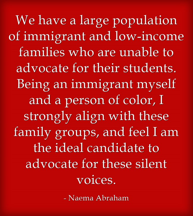 D219ForEvonitz's tweet photo. “We have a large population of immigrant &amp; low-income families who are unable to advocate for their students. Being an immigrant myself and a person of color, I align with these family groups, and feel I am the ideal candidate to advocate for these silent voices.” - Naema Abraham https://t.co/dhnifmA37Z