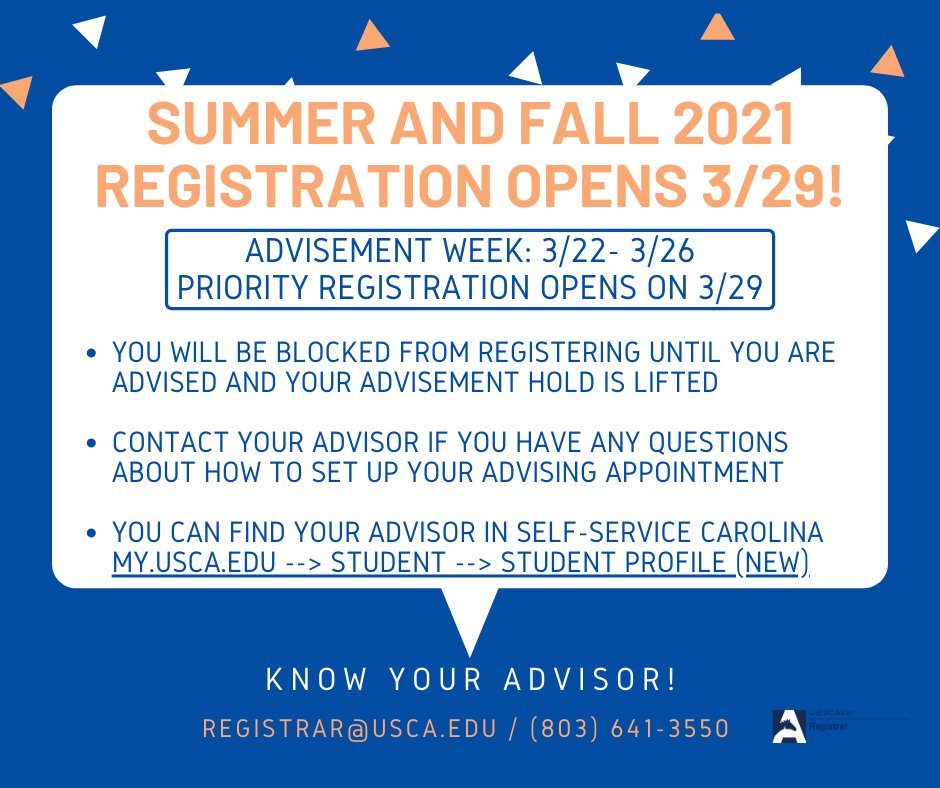 #USCAiken #Registration #SummerandFall2021