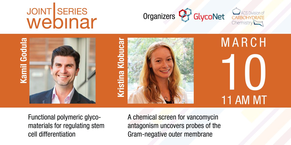 GlycoNet (@glyconet_nce) on Twitter photo Join us on Wednesday, March 10, for our next #glycotime webinar! Speakers <a href="/GodulaKamil/">Kamil Godula</a> (<a href="/UCSanDiego/">UC San Diego</a>) & <a href="/KristinaKlob/">Kristina Klobucar</a> (<a href="/McMasterU/">McMaster University</a>) will cover 1ļøā£ stem cell differentiation using glycomaterials, and 2ļøā£ antibacterials discovery platform. Registration: us02web.zoom.us/meeting/regist⦠#ACSCARB Join us on Wednesday, March 10, for our next #glycotime webinar! Speakers <a href="/GodulaKamil/">Kamil Godula</a> (<a href="/UCSanDiego/">UC San Diego</a>) & <a href="/KristinaKlob/">Kristina Klobucar</a> (<a href="/McMasterU/">McMaster University</a>) will cover 1ļøā£ stem cell differentiation using glycomaterials, and 2ļøā£ antibacterials discovery platform. Registration: us02web.zoom.us/meeting/regist⦠#ACSCARB