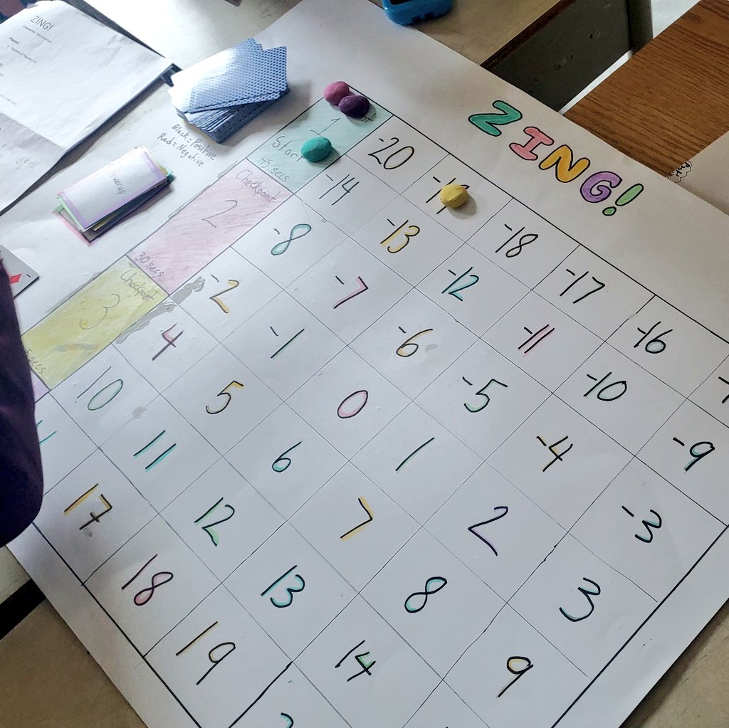 mllecaine's tweet photo. These students created awesome integers-based board games which we tested out today! Hands off, Hasbro - patents pending😏!! @humbercrest https://t.co/N4pv5V5kym