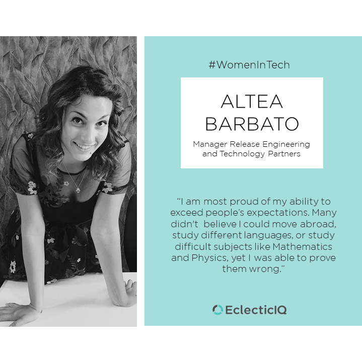 EclecticIQ's tweet photo. To celebrate International Women���s Day, we would like to highlight our Engineering Manager Altea. She is one of the many women that help break gender stereotypes in the Tech Industry. Did you know Altea speaks 6 languages and holds 2 Master degrees?

#WomenInTech https://t.co/xweBu1knqz